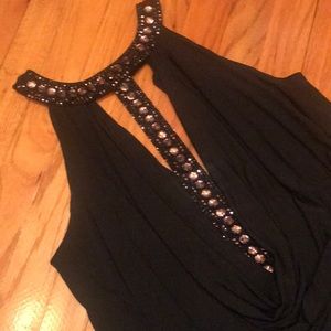 Black jeweled backless blouse